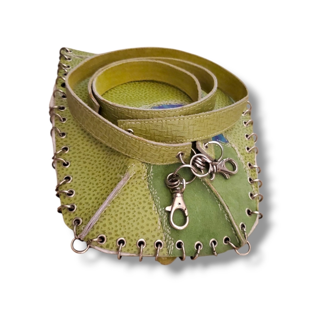 DORA SCHƏBAL Green, Blue,& Purple Leather Crossbody Bag with Wire Embellishment - Picture 9 of 10
